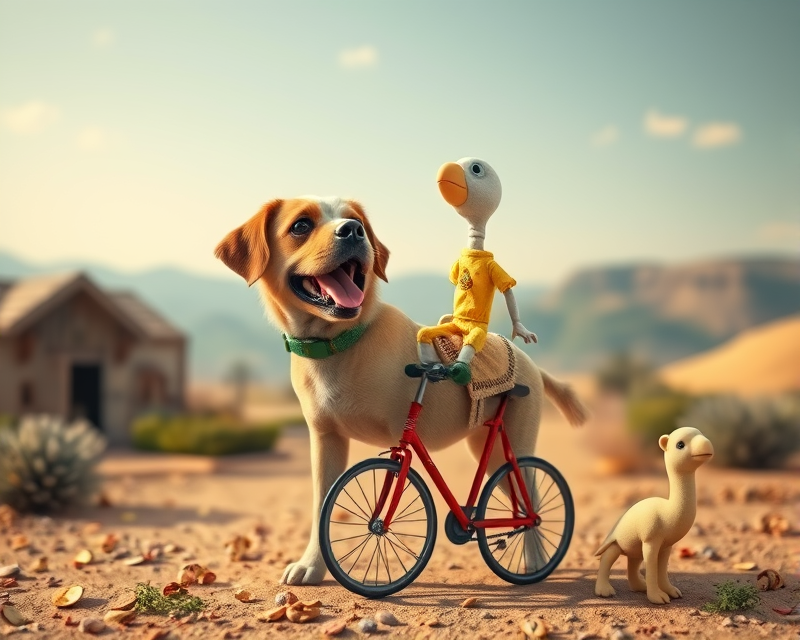 dog, potato chip, camel, puppet, unicycle, parakeet